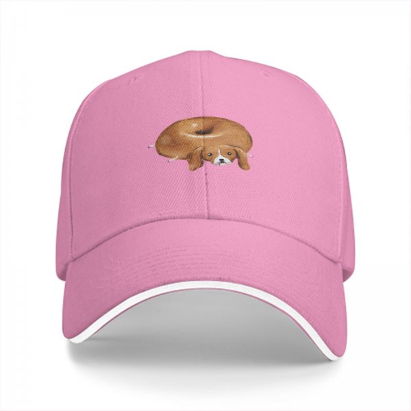 Black Baseball Cap With Funny Donut Shaped Beagle Dog Print