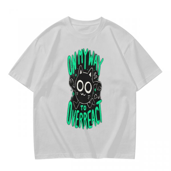 Oversized Olive T-Shirt With 'On My Way To Overreact' Cat Graphic