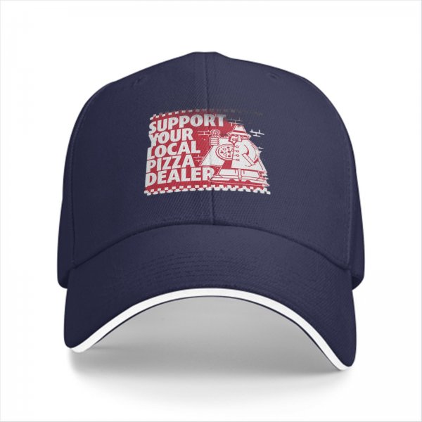 Black Baseball Cap With Support Your Local Pizza Dealer Print