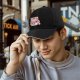 Black Baseball Cap with Cute Strawberry Milk Carton Cat Print