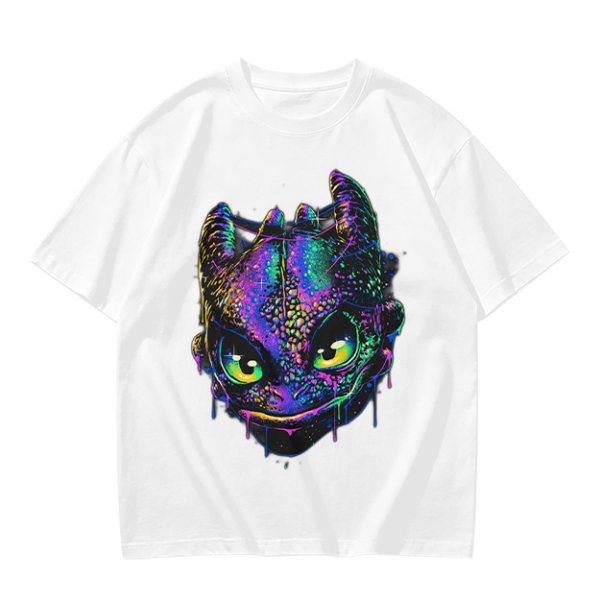Olive T-Shirt With Neon Toothless Dragon Head Art Print