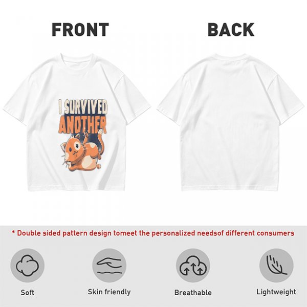 Olive T-Shirt with I Survived Another Playful Orange Cat Graphic