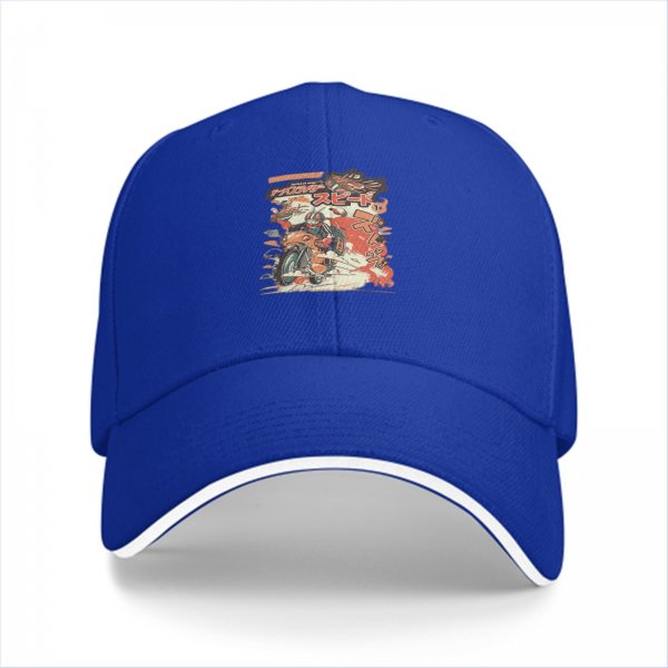 Black baseball cap with retro anime motorcycle graphic print