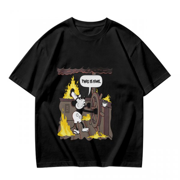 Olive T-Shirt With Steamboat Willie This Is Fine Burning Ship Art