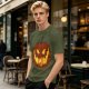 Olive Green T-Shirt With Scary Jack O' Lantern Pumpkin Print