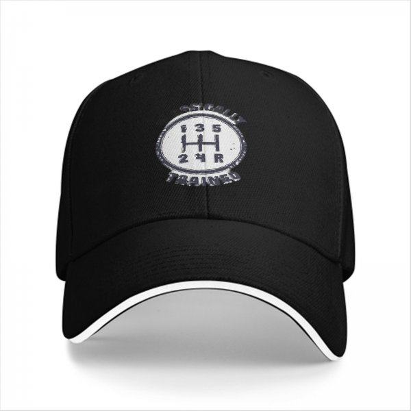 Black Baseball Cap With Manual Transmission Gear Shift Rally Trained Print