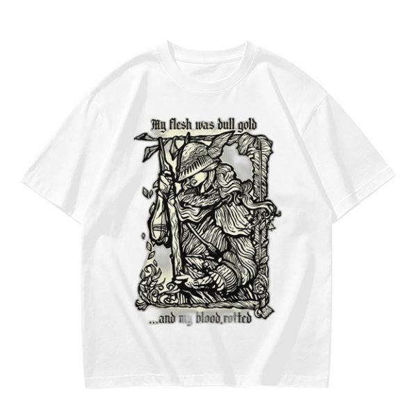 Olive t-shirt with medieval wanderer graphic and gothic text print