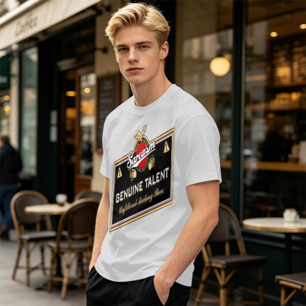 Olive green t-shirt with sarcasm genuine talent unfiltered mocking beer print