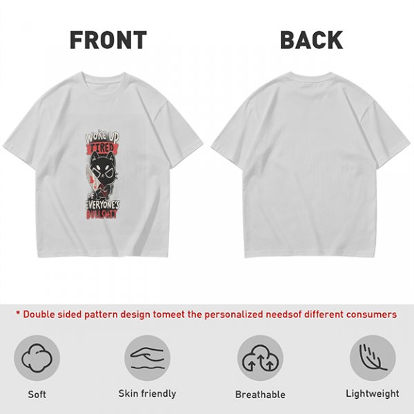 Olive Graphic T-Shirt With Tired Cat Holding Knife Slogan