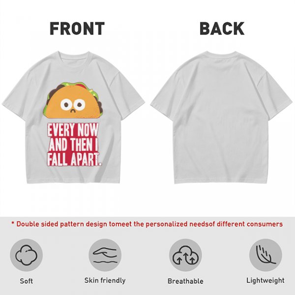 Olive T-Shirt With Sad Taco Graphic And 'Every Now And Then I Fall Apart' Text