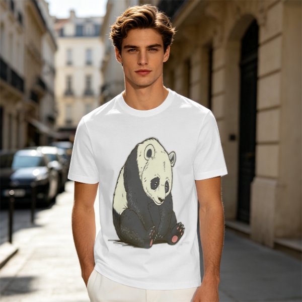 Olive T-shirt with Sad Sitting Panda Graphic Print