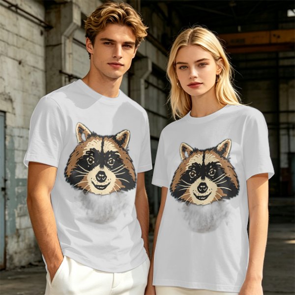 Olive Green T-Shirt With Smiling Raccoon Graphic Print