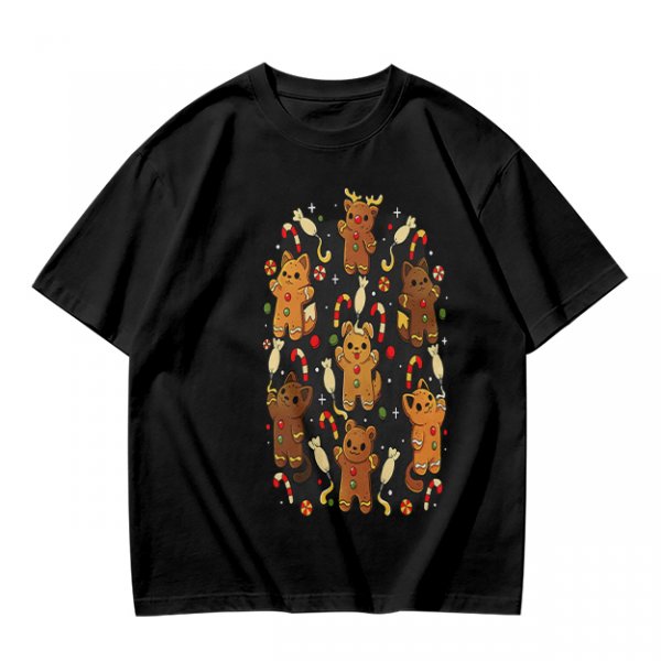 Olive T-Shirt With Cute Gingerbread Animal Christmas Print
