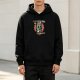 Black hoodie with retro cartoon graphic and humorous text print