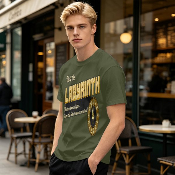 Visit the Labyrinth Themed Graphic Tee with Clock Design