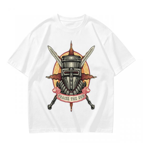 Olive T-Shirt With Praise The Sun Knight Helmet Crossed Swords Artwork