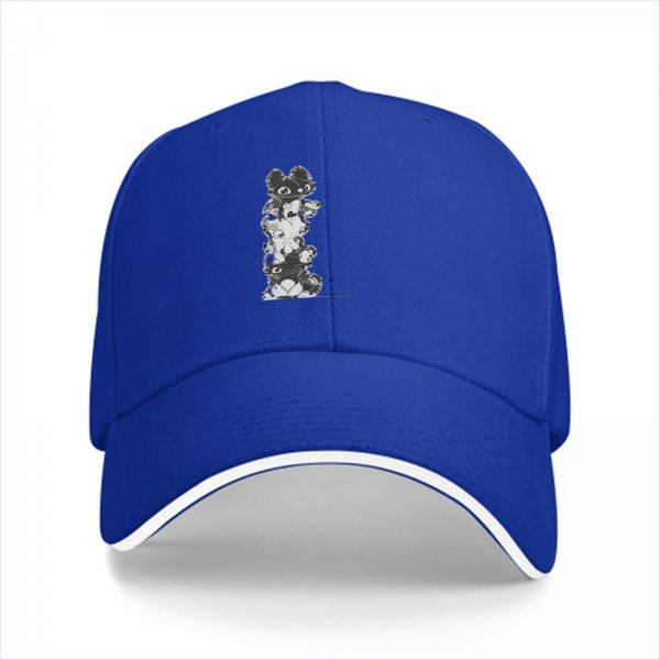 Black Baseball Cap With Stacked Cartoon Creature Graphic
