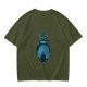 Olive Green T-Shirt With Blue Totoro Inspired Graphic Print