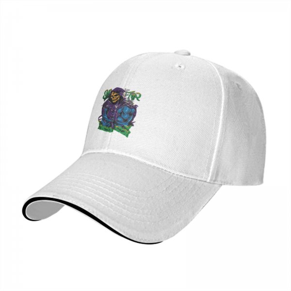 Black Baseball Cap With Skeletor Graphic Print For Fans