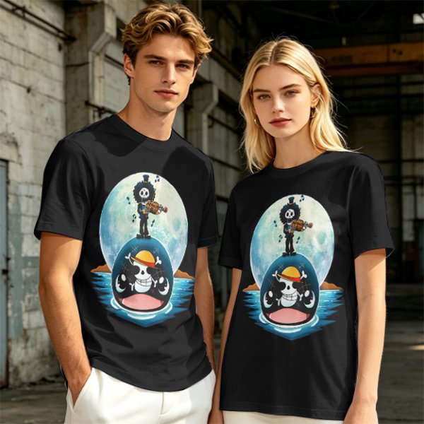 One Piece Brook Playing Violin on Laboon Whale Moon T-Shirt Print
