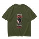 Olive Graphic T-Shirt With Tired Cat Holding Knife Slogan