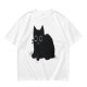 Oversized Olive T-Shirt With Black Cat Graphic Print