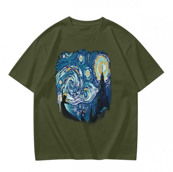 Olive T-Shirt with Starry Night Art Print