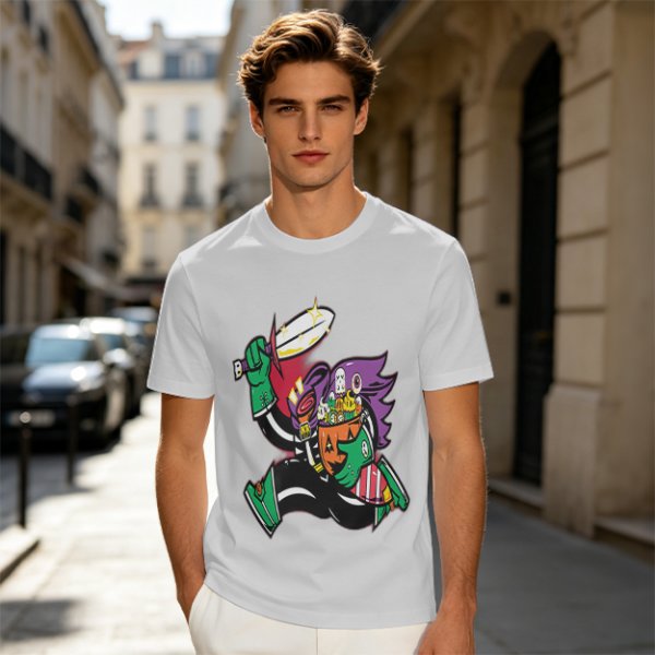 Olive T-shirt with Halloween Jack-o'-lantern Warrior Graphic