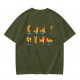 Olive Green T-Shirt With Cute Cartoon Cat Illustrations