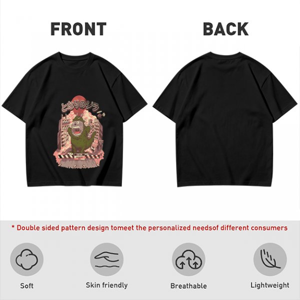 Olive T-shirt with parody monster anime graphic print