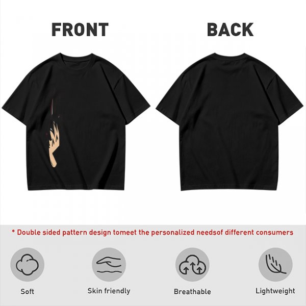 Olive green oversized t-shirt with stylized hand graphic print