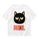 Olive T-Shirt With Grumpy Black Cat Meh Graphic Print