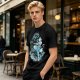 Olive T-shirt with Waterbender Character and Wave Art Print