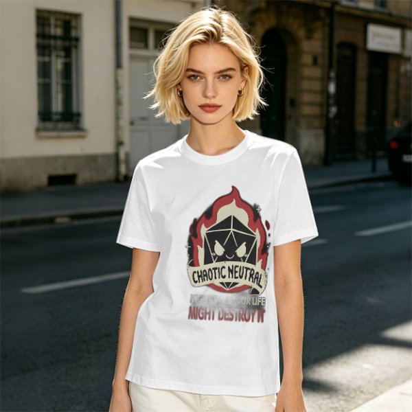 Chaotic Neutral D20 Fire Graphic T-Shirt For Tabletop RPG Fans