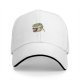 Black baseball cap with cute T-rex holding coffee graphic