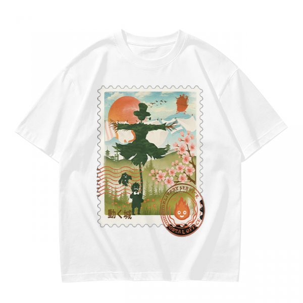 Howl's Moving Castle Stamp Graphic Olive T-Shirt