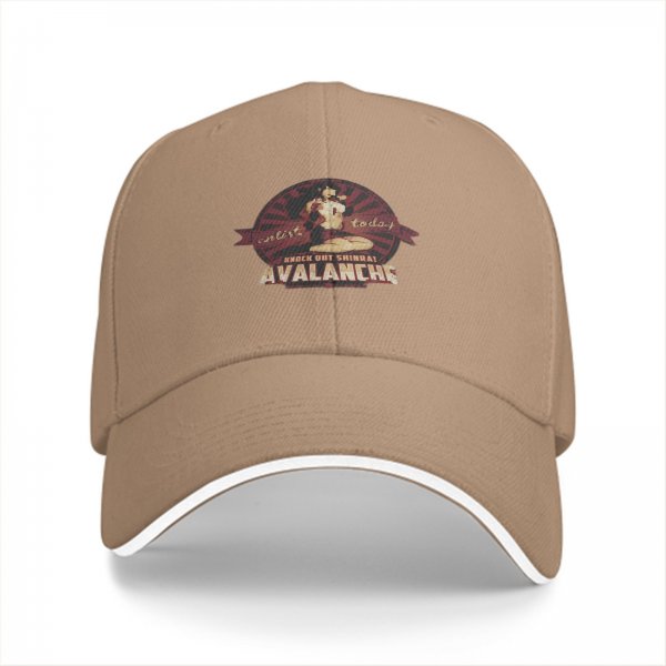 Black baseball cap with Avalanche Knock Out Shinra graphic print
