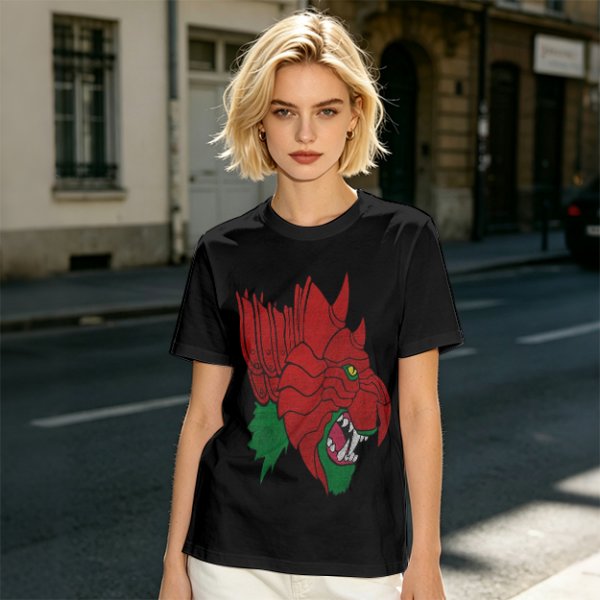 Olive T-Shirt With Fierce Armored Beast Head Graphic