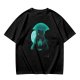 Olive T-Shirt With Glowing Teal Mushroom Creature And Moon Print