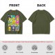 Olive T-shirt with One Piece x Simpsons Style Character Grid Print