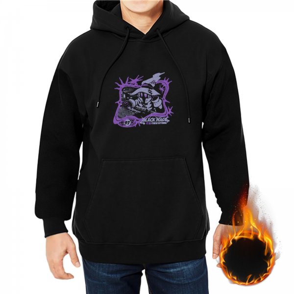 Black Graphic Print Black Hoodie With Purple Accent Design