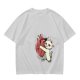Olive T-Shirt With Cute White Cat Hugging Anatomical Heart Print