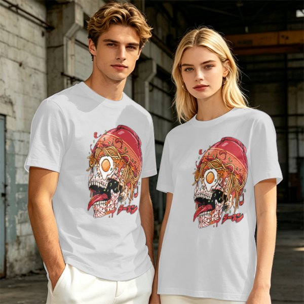 Olive T-Shirt With Ramen Skull Graphic Print