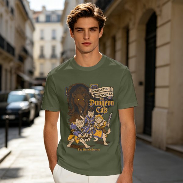 Dungeon Cats Enchanted Chronicles Fantasy Graphic T-Shirt