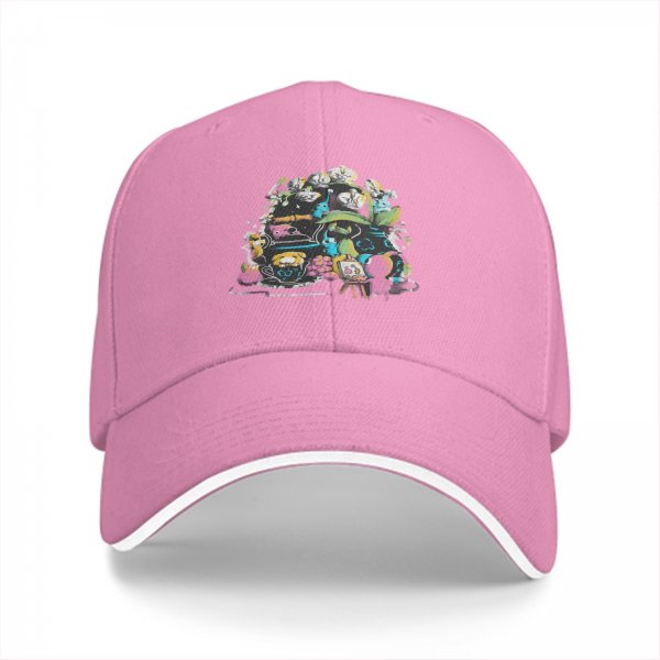 Black Baseball Cap With Whimsical Colorful Artwork Print