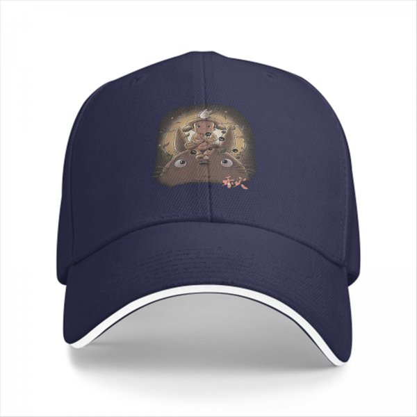 Black baseball cap with Totoro and girl anime graphic print