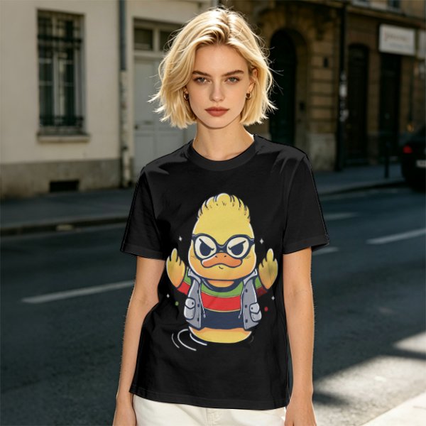 Olive T-shirt with Cool Stylized Duck Graphic Print