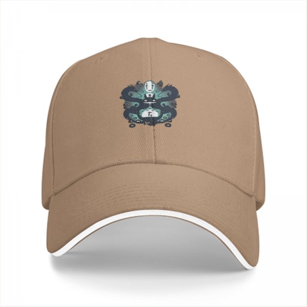 Black baseball cap with Spirited Away anime character print