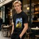 Olive T-Shirt with Starry Night Cat and Sunflowers Art Print
