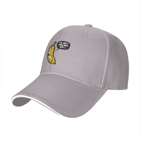 Black baseball cap with sad banana graphic reading I'm not peeling well
